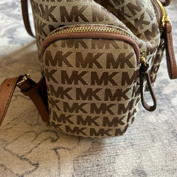Michael Kors Abbey Large Logo Jacquard & Leather Backpack- Excellent Condition - Picture 9 of 14